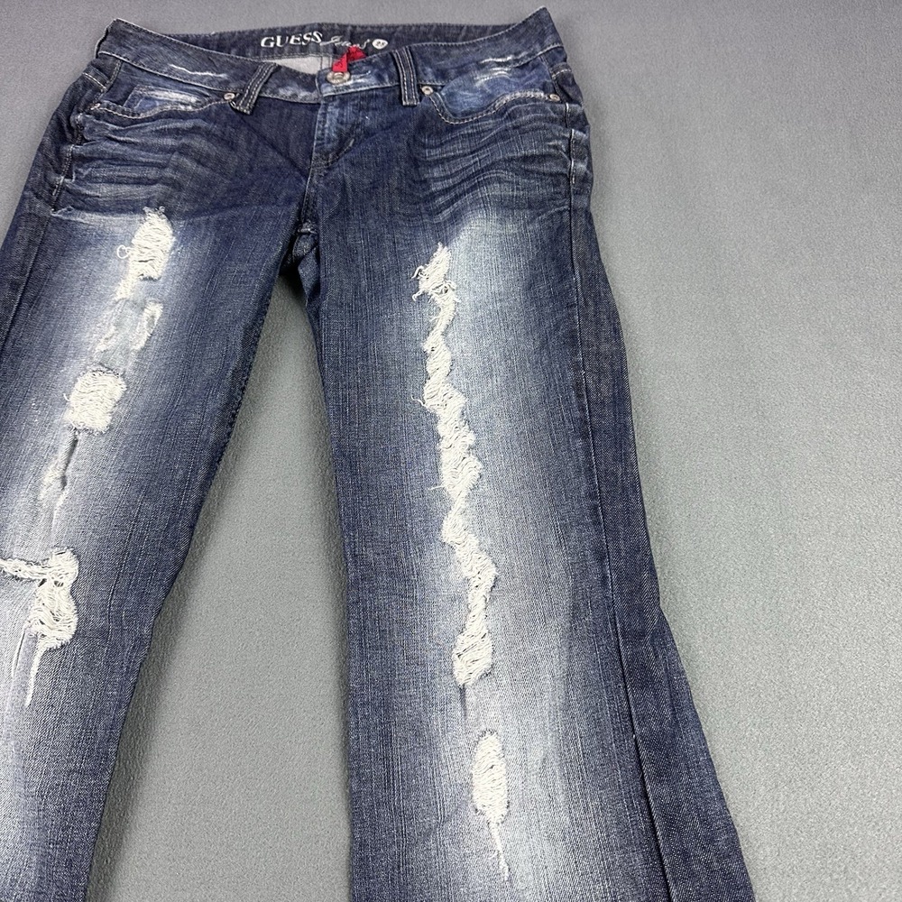 Guess Premium Light Wash Denim Jeans Size 28 Ripped Distressed Flare Low Rise - Picture 8 of 14